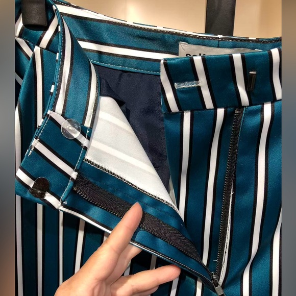 US 12 Self-Portrait Green Alex Stripe Pants NWT - Picture 4 of 11